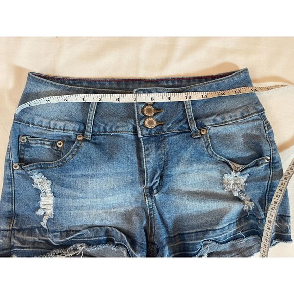 Boom Boom Jeans Womens Cut Off Short SH19729Z Button Fly Distressed Blue Size 9 - Picture 3 of 9